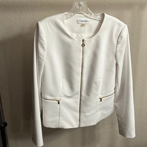 Calvin Klein white zip up blazer